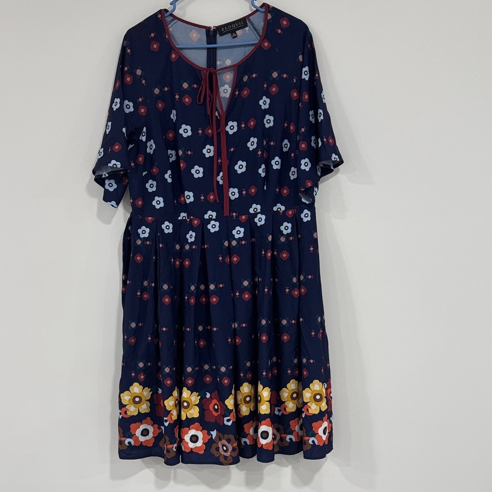 Eloquii Navy and Multicolor Floral Mini Dress (worn once)